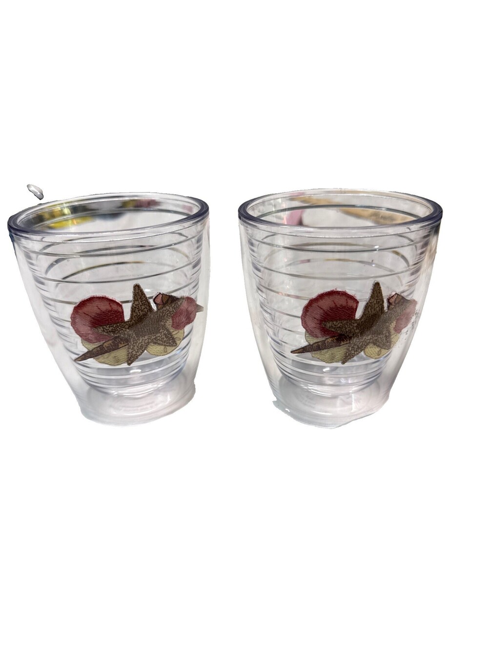 VGC Set of 2 Tervis 12 oz Double Wall Tumblers Embroidered Sea Shells